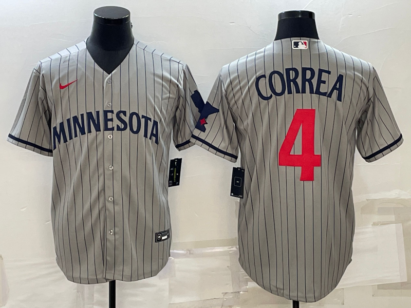 Men's Minnesota Twins Carlos Correa #4 Gray Alternate Replica Player Jerseys