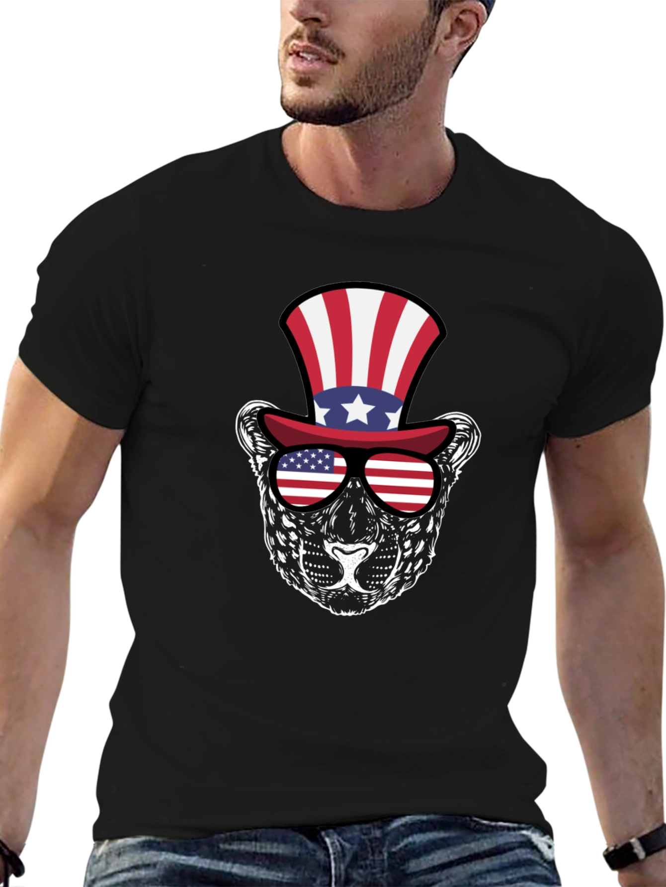 Patriotic Leopard Graphic Tee - Stars and Stripes
