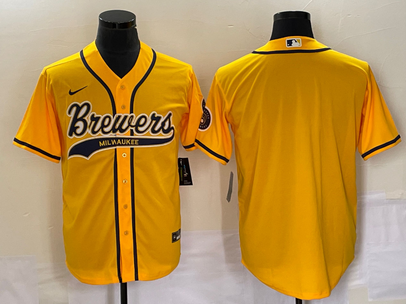 Men's Milwaukee Brewers Yellow Replica Blank Jerseys Joint Edition