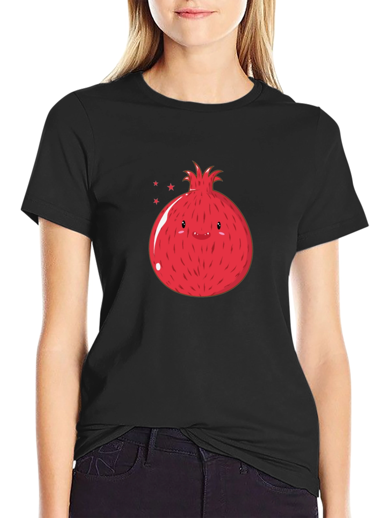 Cute Pomegranate Graphic T-Shirt - Black