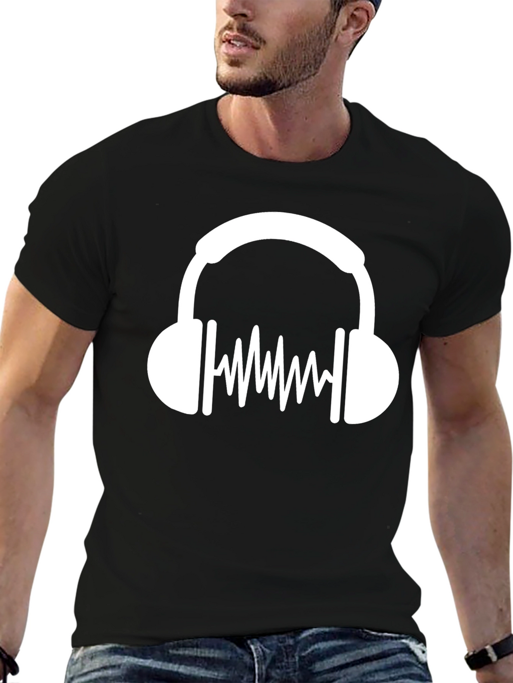 Cool Headphone Graphic Black T-Shirt