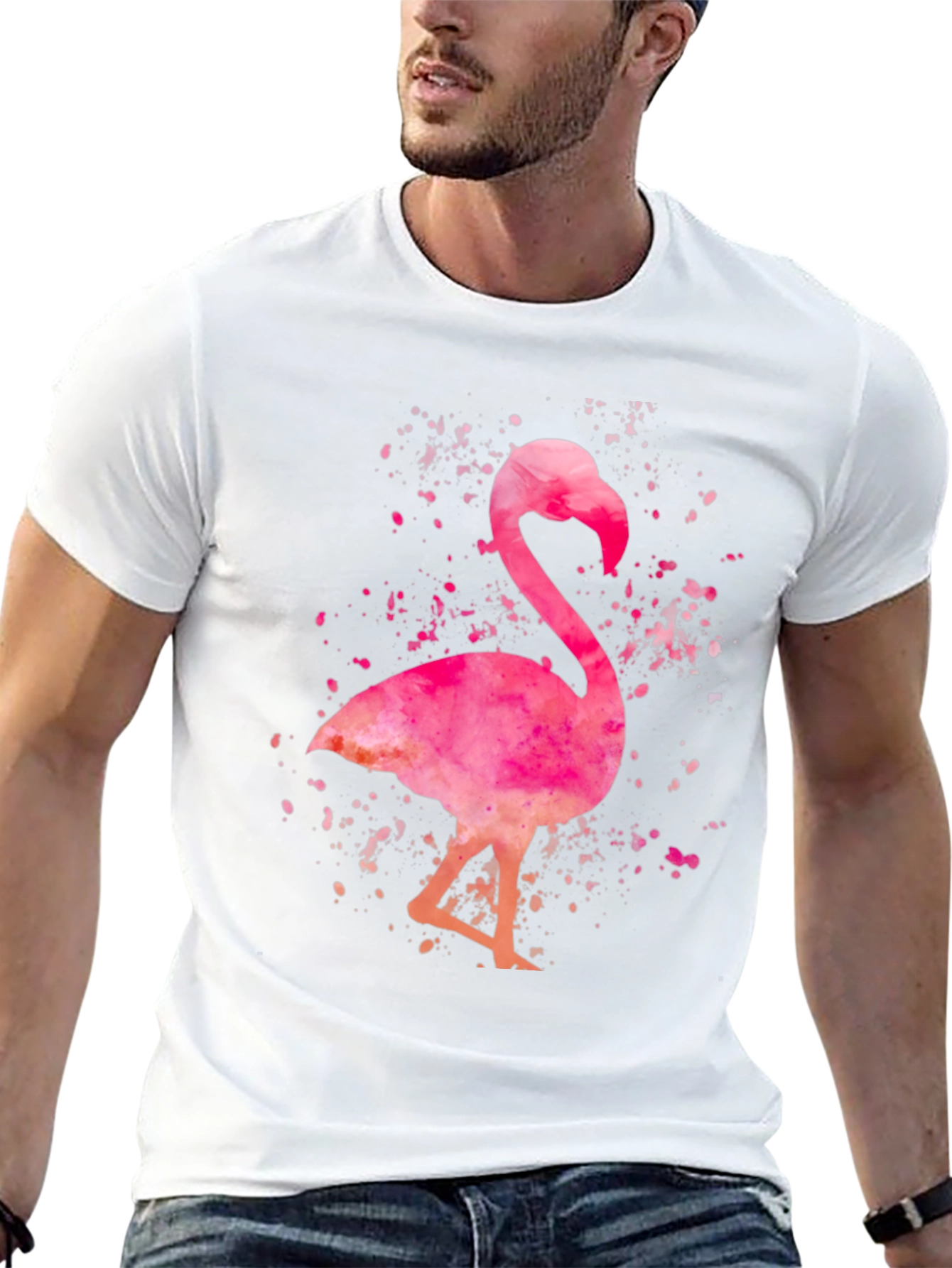 Watercolor Flamingo Graphic Tee - Black Cotton