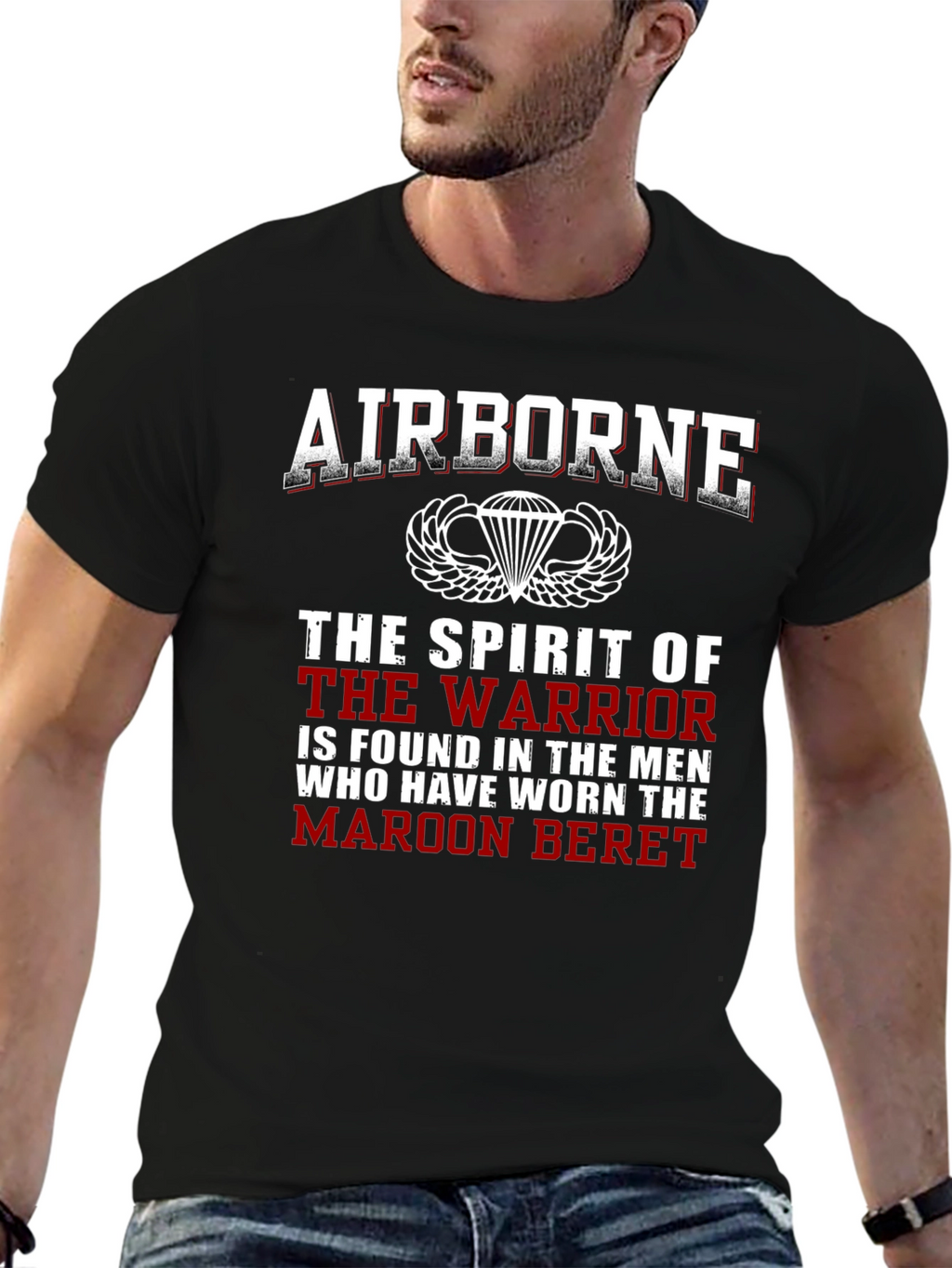 Airborne Warrior Maroon Beret T-Shirt
