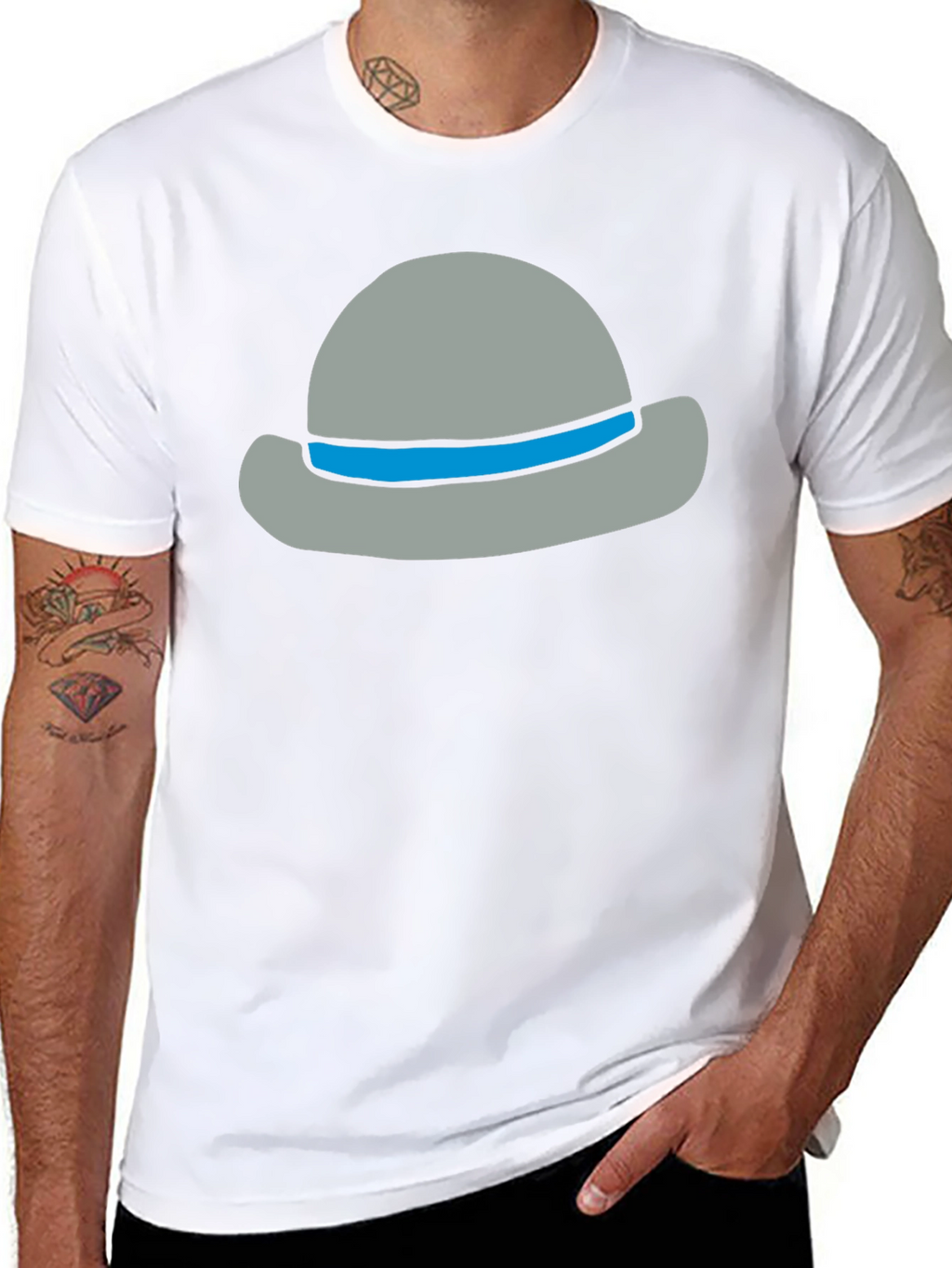 Stylish Cartoon Hat Graphic Tee - Unisex Cotton Blend