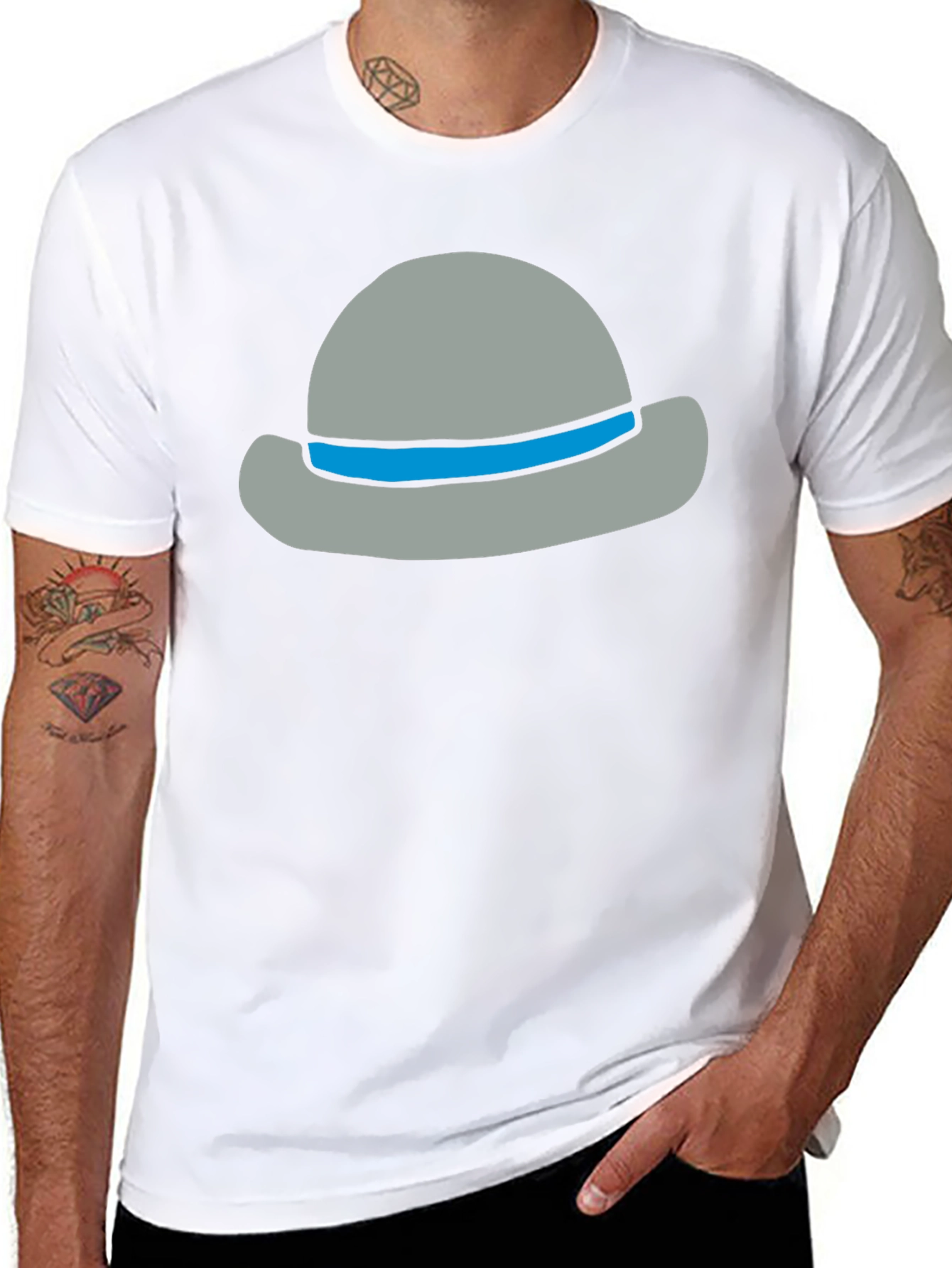 Stylish Cartoon Hat Graphic Tee - Unisex Cotton Blend