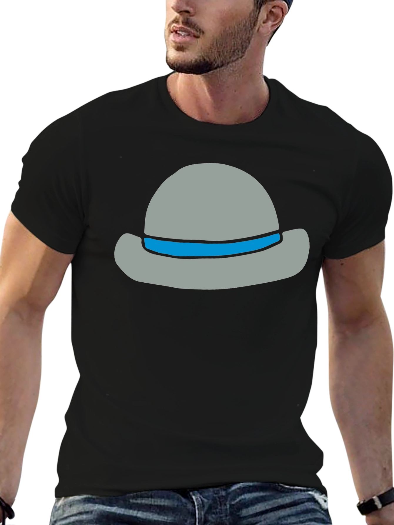 Stylish Cartoon Hat Graphic Tee - Unisex Cotton Blend