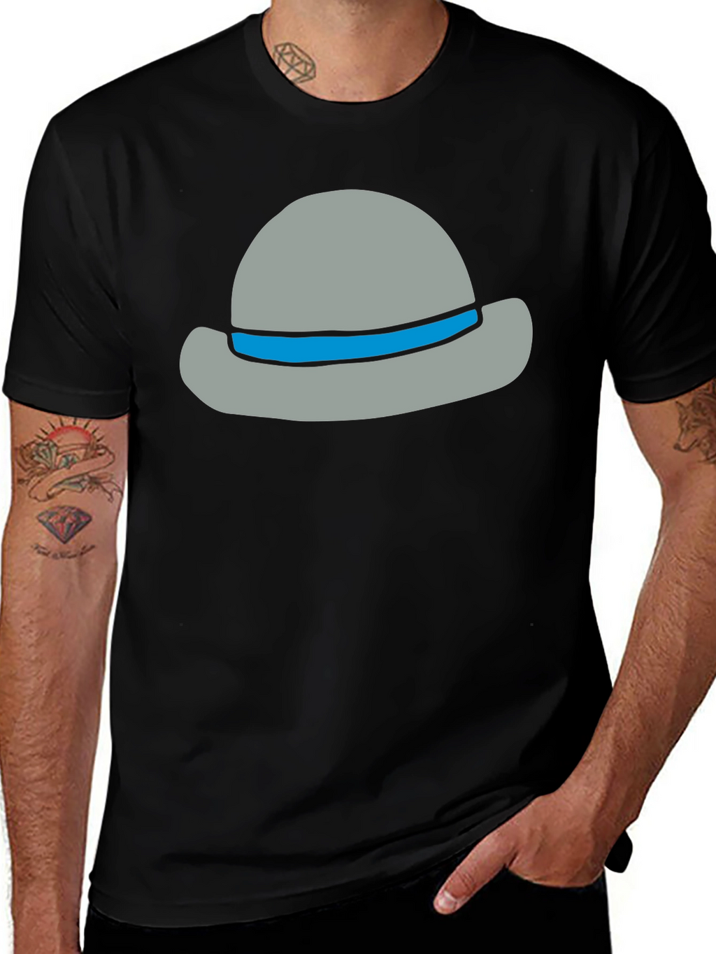 Stylish Cartoon Hat Graphic Tee - Unisex Cotton Blend