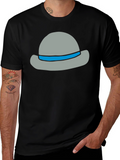 Stylish Cartoon Hat Graphic Tee - Unisex Cotton Blend