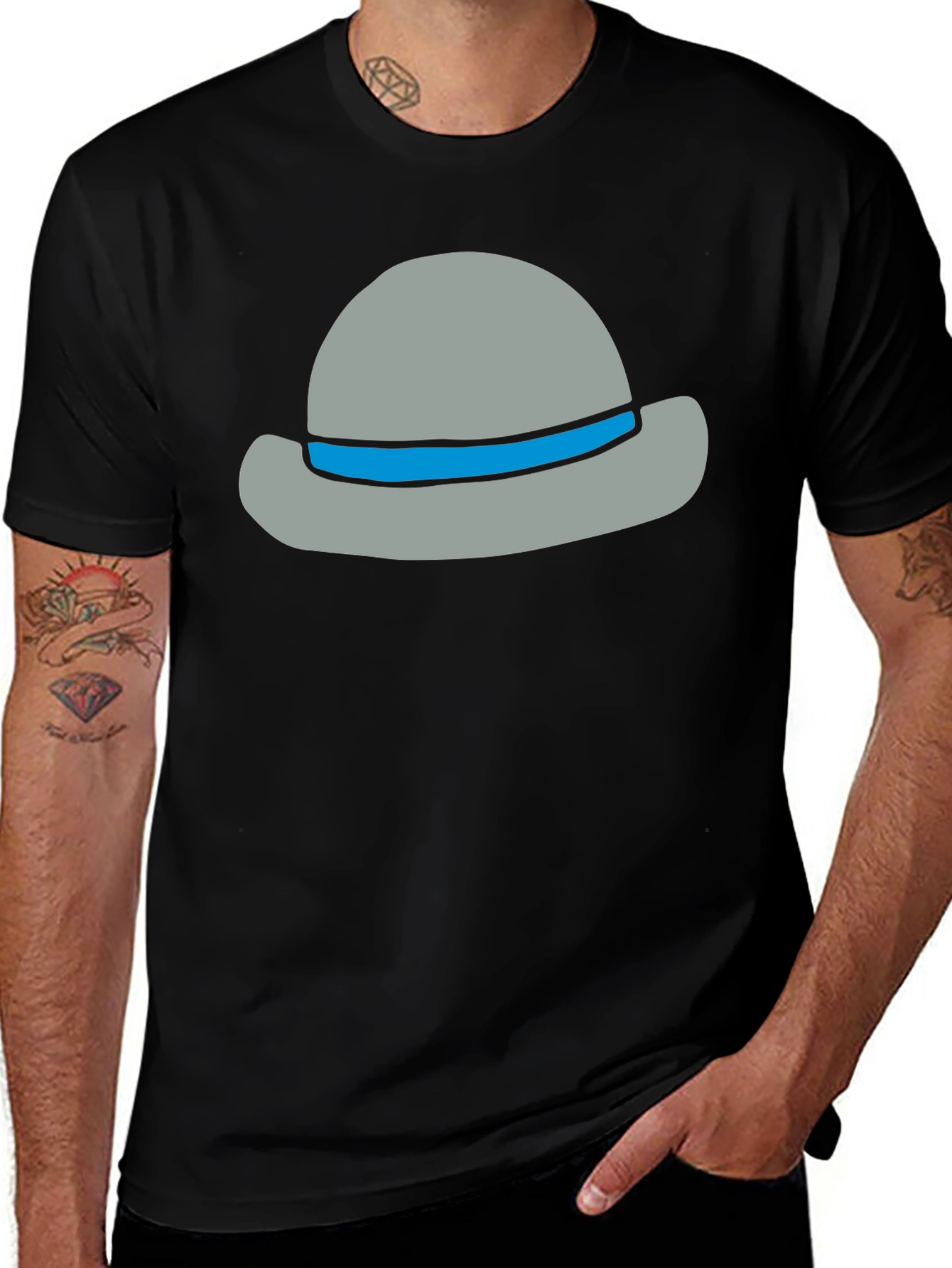 Stylish Cartoon Hat Graphic Tee - Unisex Cotton Blend