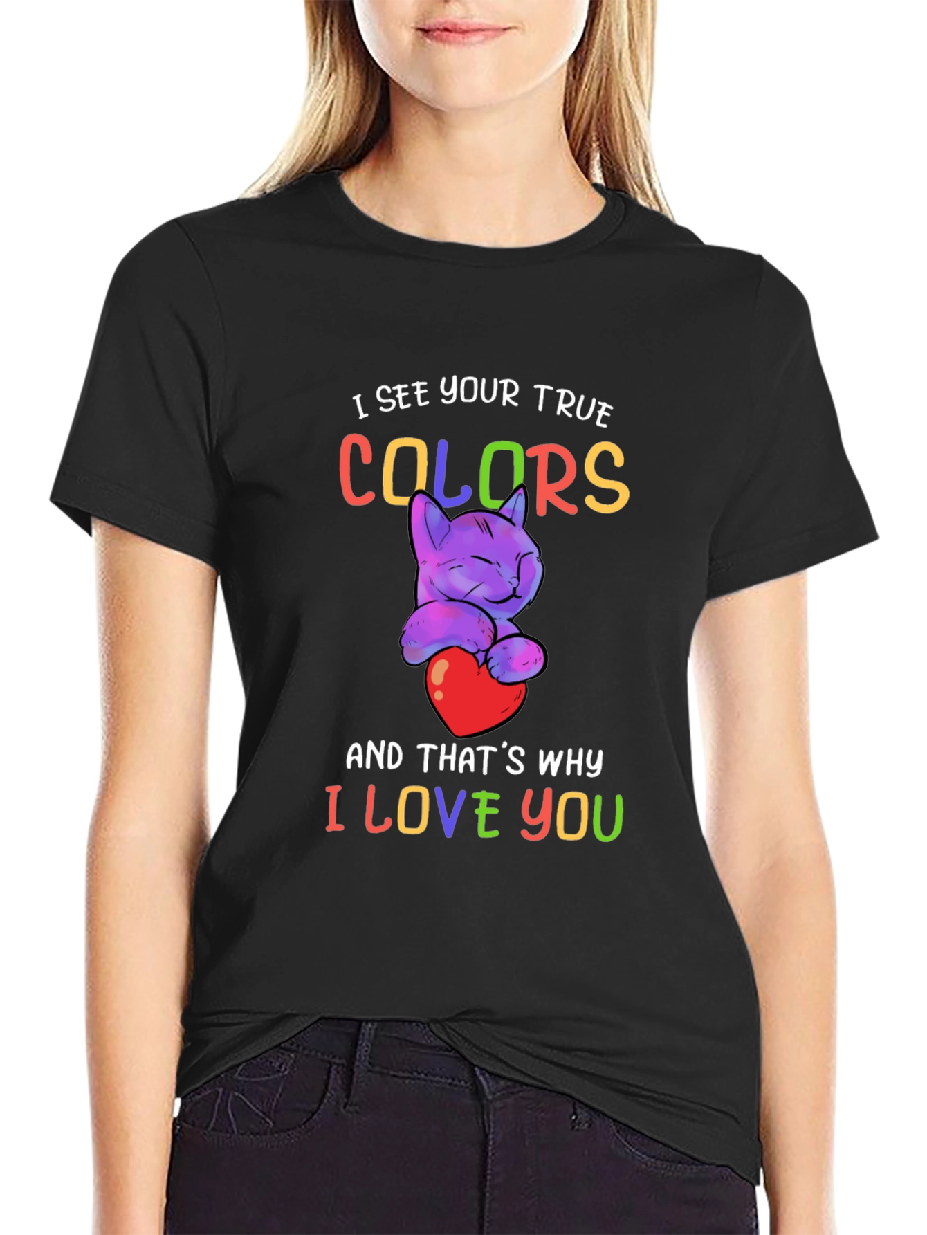 True Colors Cat Heart Graphic Tee - Love and Acceptance T-Shirt