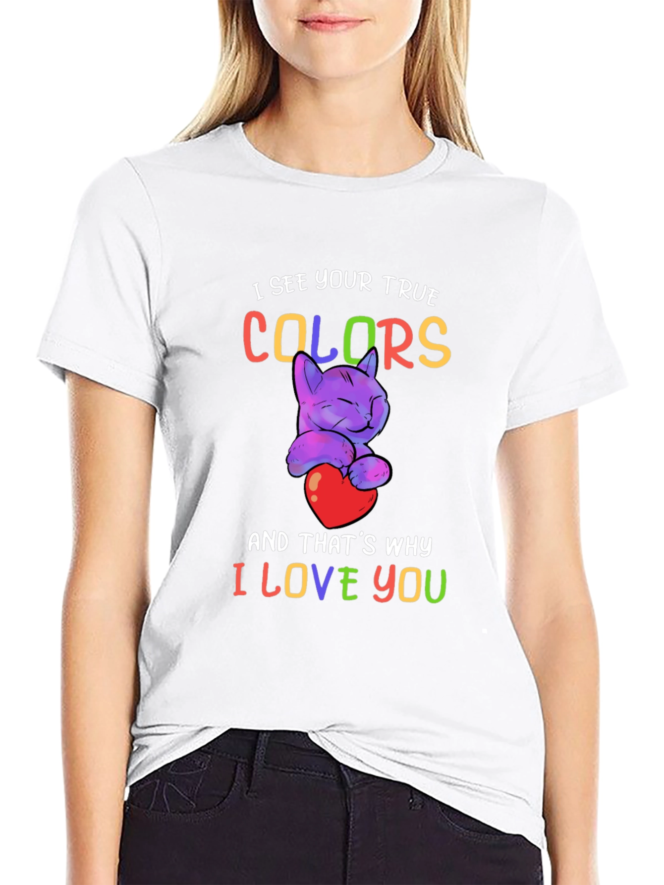 True Colors Cat Heart Graphic Tee - Love and Acceptance T-Shirt
