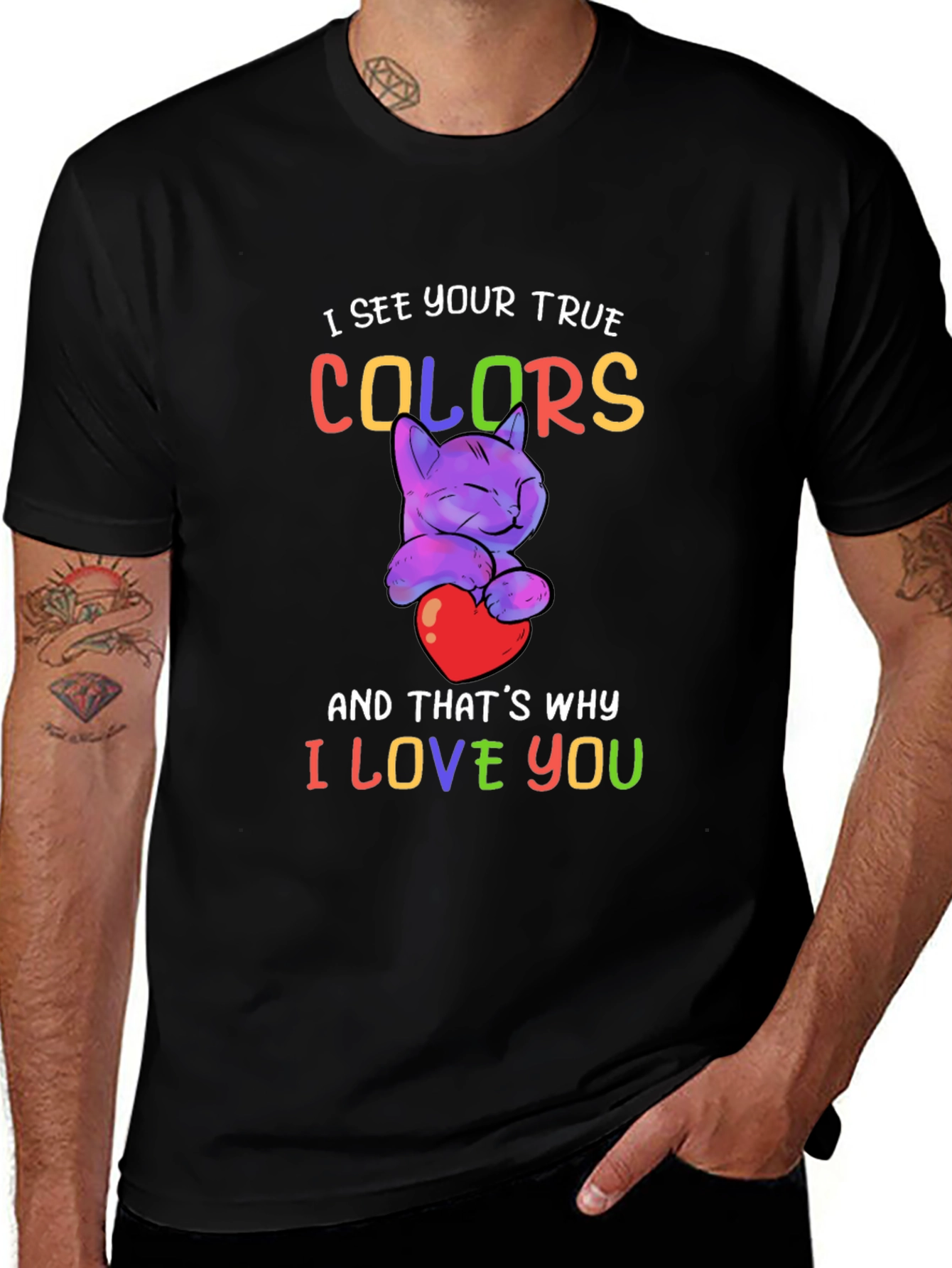 True Colors Cat Heart Graphic Tee - Love and Acceptance T-Shirt
