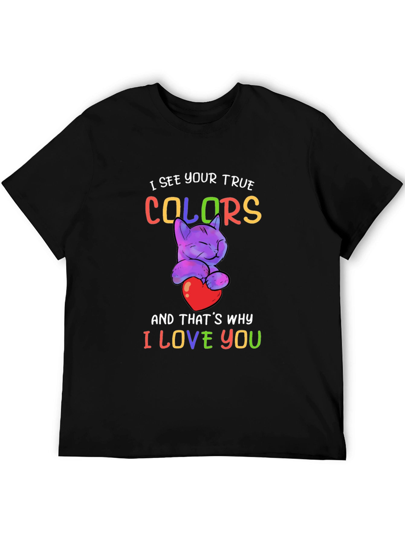 True Colors Cat Heart Graphic Tee - Love and Acceptance T-Shirt