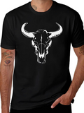 Black T-Shirt with Bull Skull Design