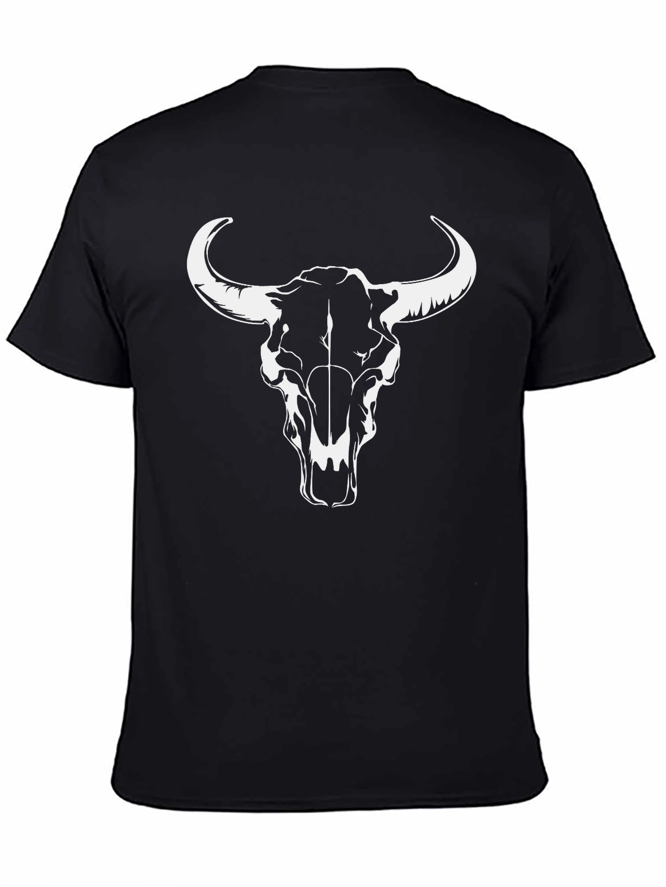 Black T-Shirt with Bull Skull Design