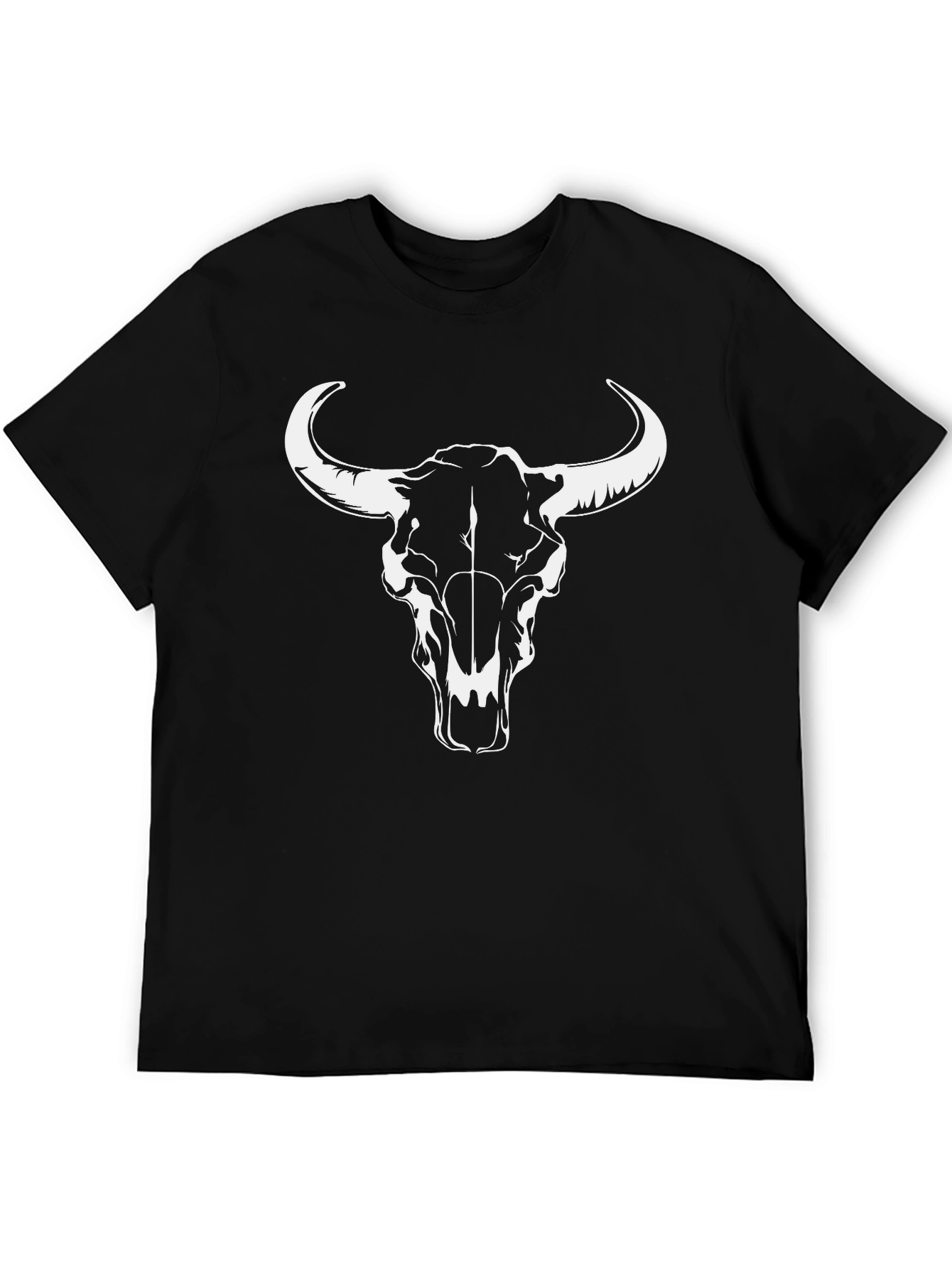 Black T-Shirt with Bull Skull Design