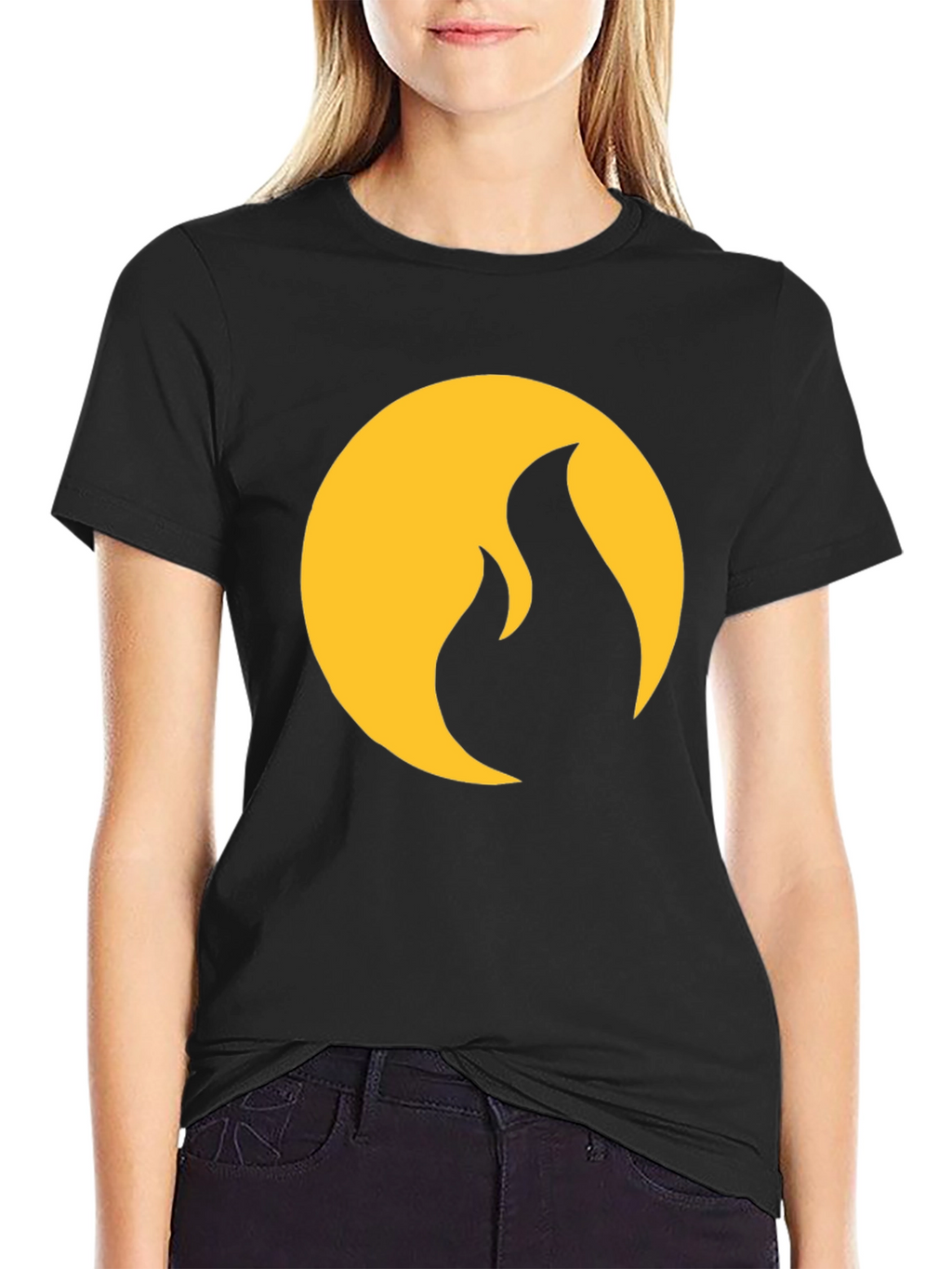 Black T-Shirt with Gold Flame Design