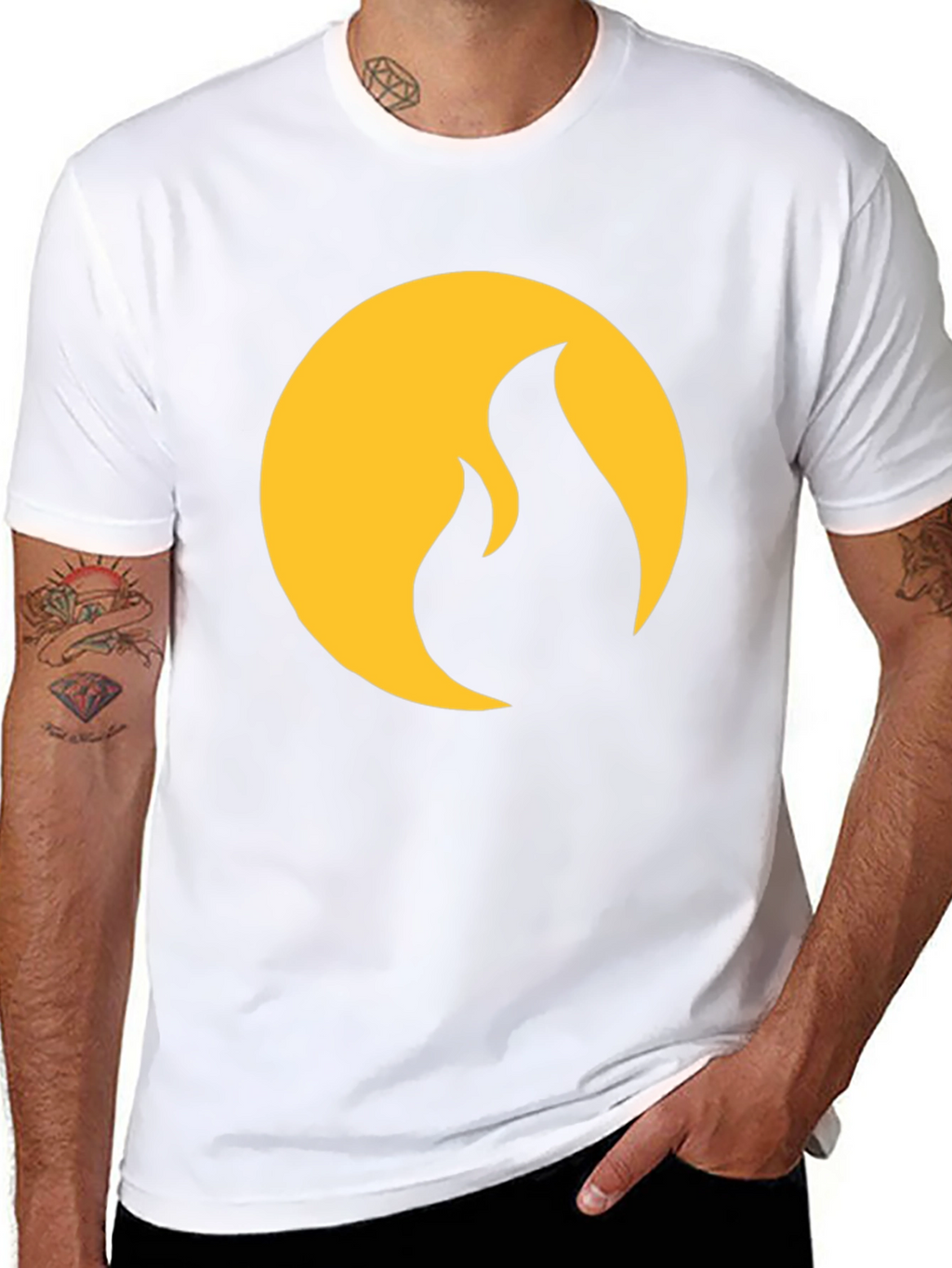 Black T-Shirt with Gold Flame Design