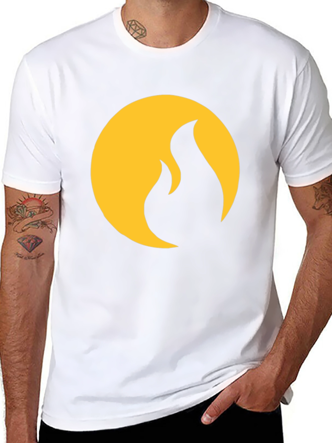 Black T-Shirt with Gold Flame Design