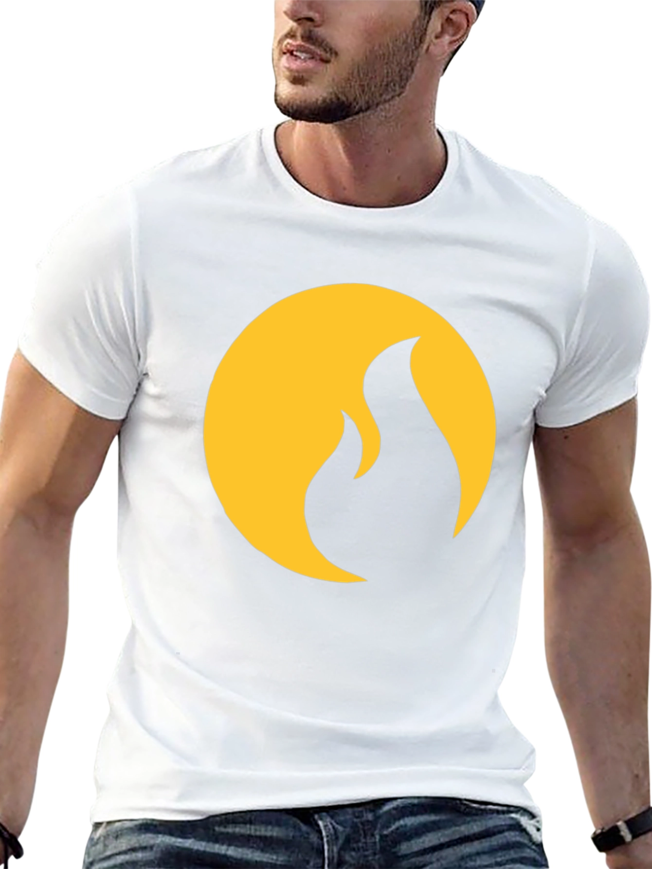 Black T-Shirt with Gold Flame Design