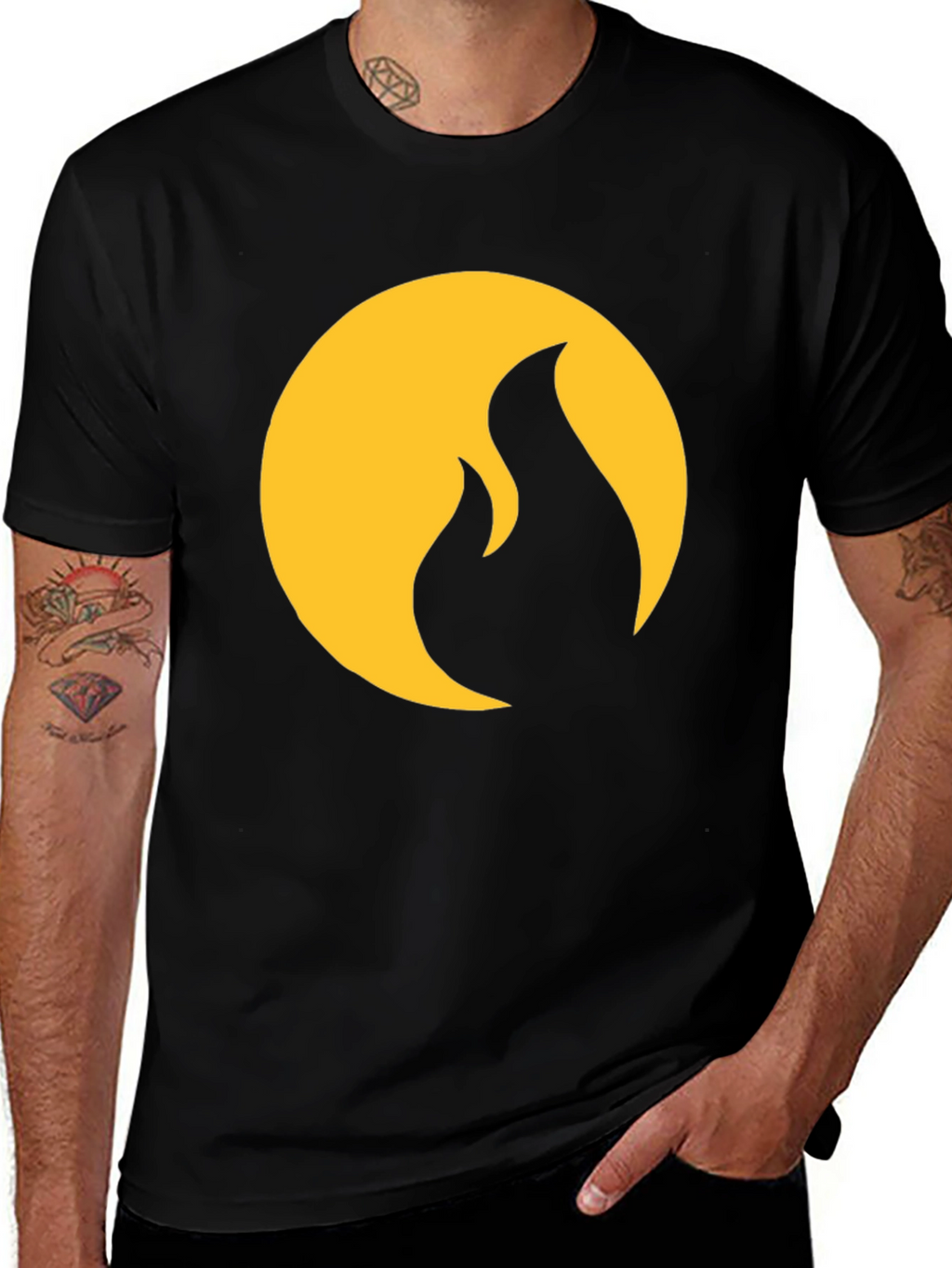 Black T-Shirt with Gold Flame Design