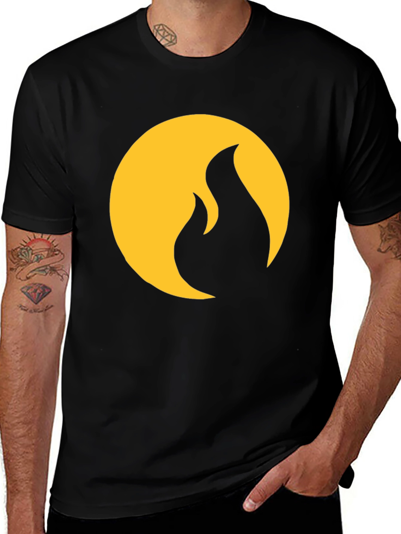 Black T-Shirt with Gold Flame Design