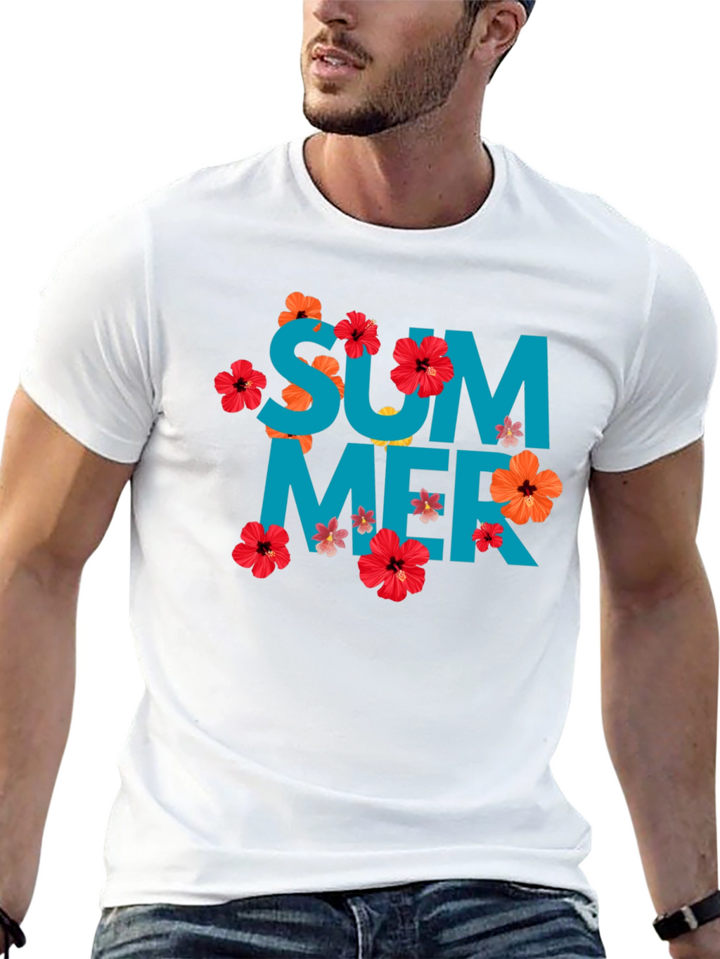 Summer Floral Graphic T-Shirt - Mens Black Tee