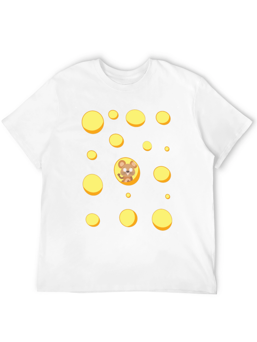 Cartoon Mouse & Swiss Cheese Holes Black T-Shirt