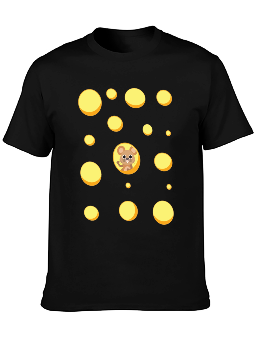 Cartoon Mouse & Swiss Cheese Holes Black T-Shirt