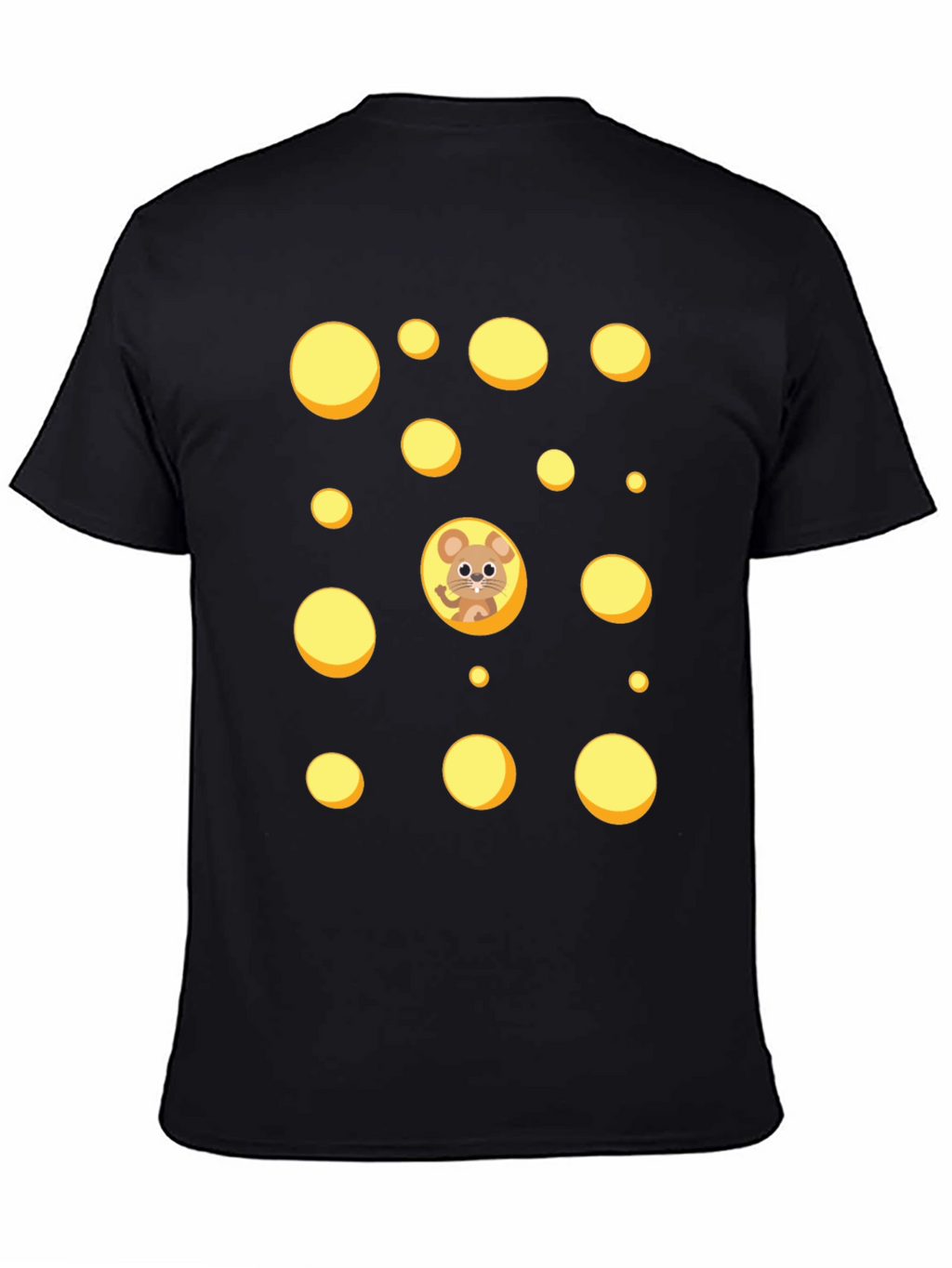 Cartoon Mouse & Swiss Cheese Holes Black T-Shirt