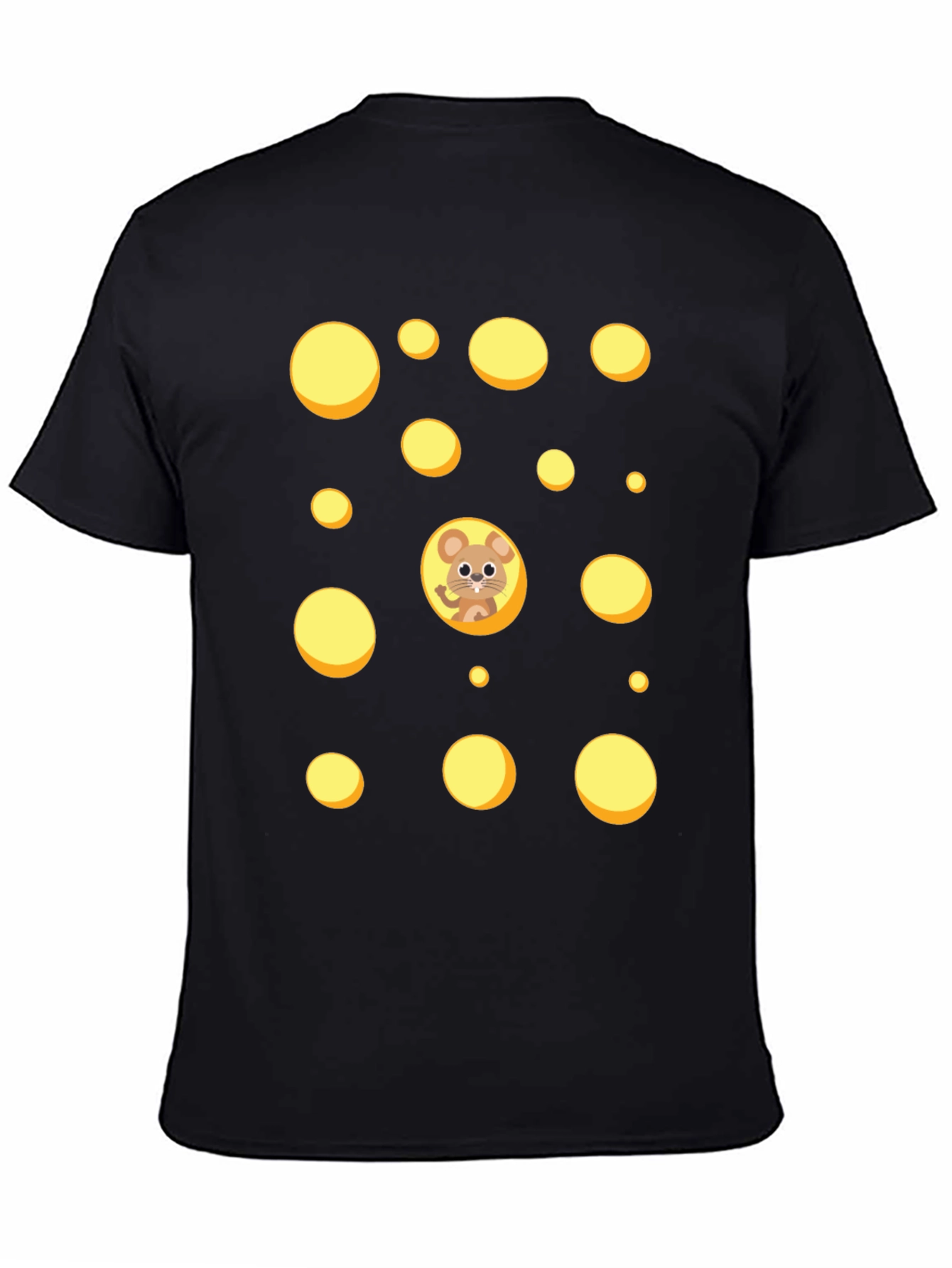 Cartoon Mouse & Swiss Cheese Holes Black T-Shirt