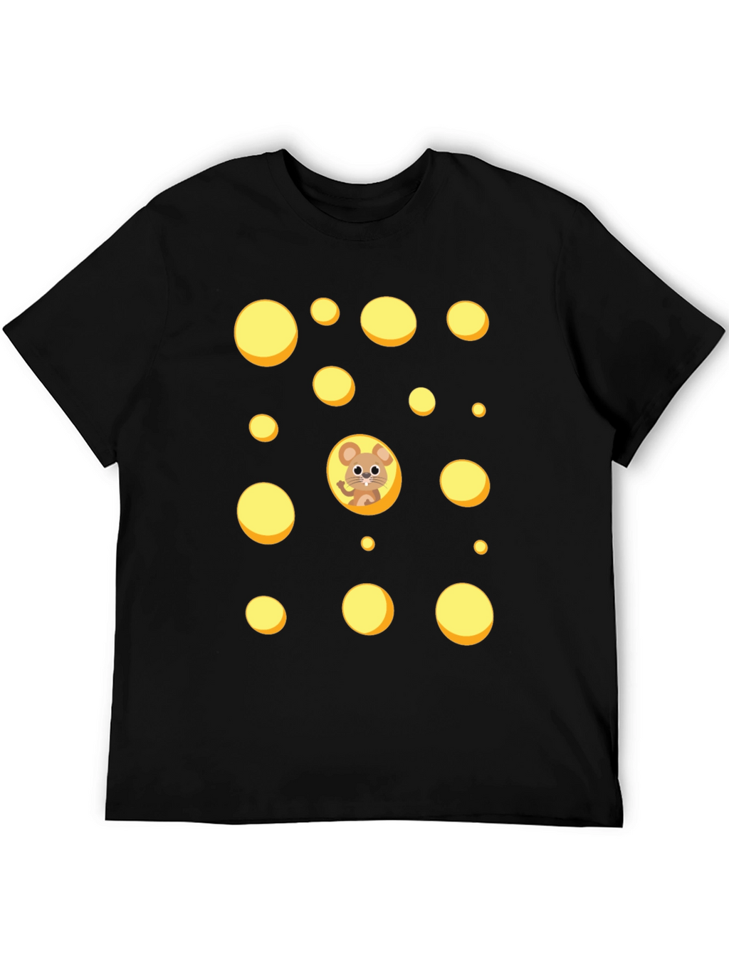 Cartoon Mouse & Swiss Cheese Holes Black T-Shirt