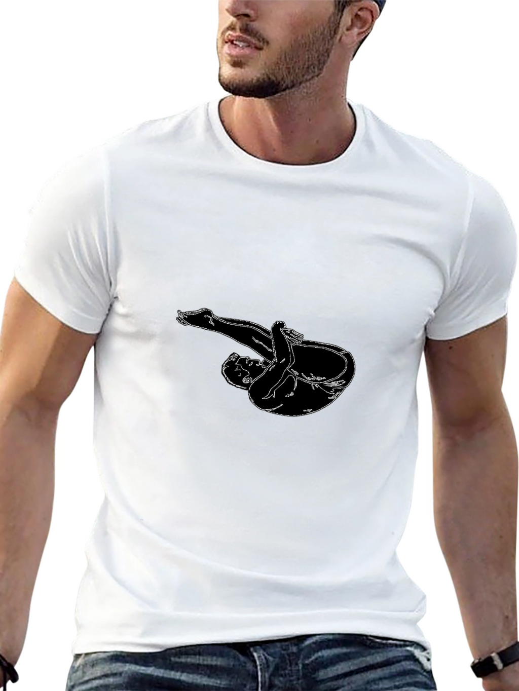Black T-Shirt with Diver Silhouette Graphic
