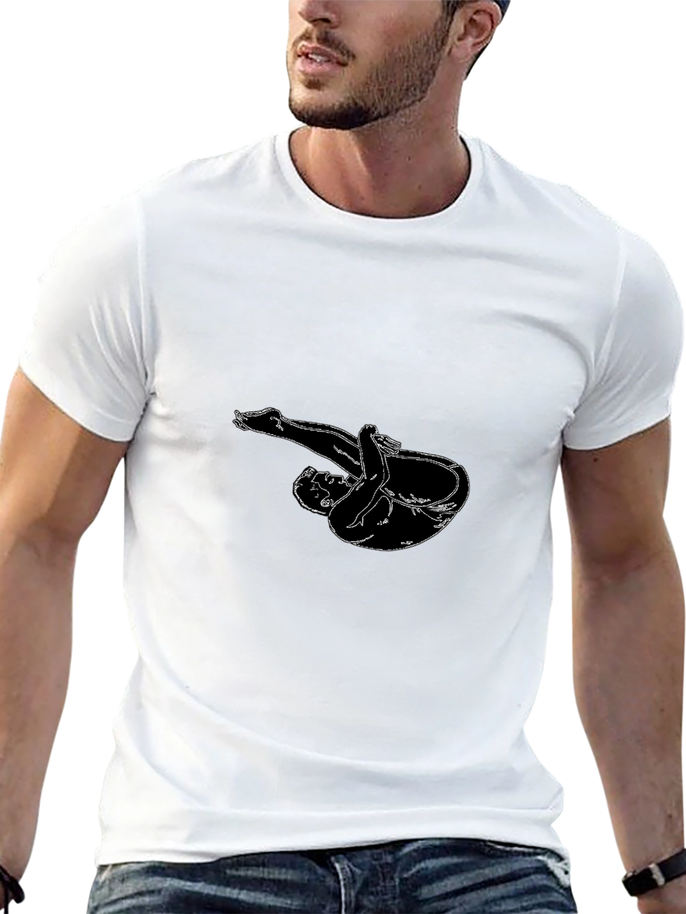 Black T-Shirt with Diver Silhouette Graphic