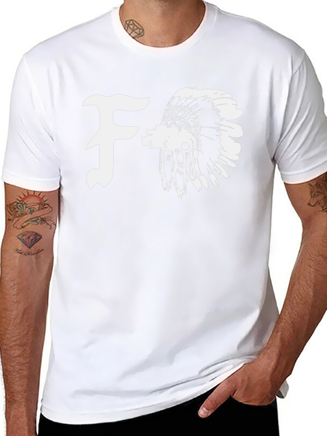 Black T-Shirt with F and Indian Headdress Graphic