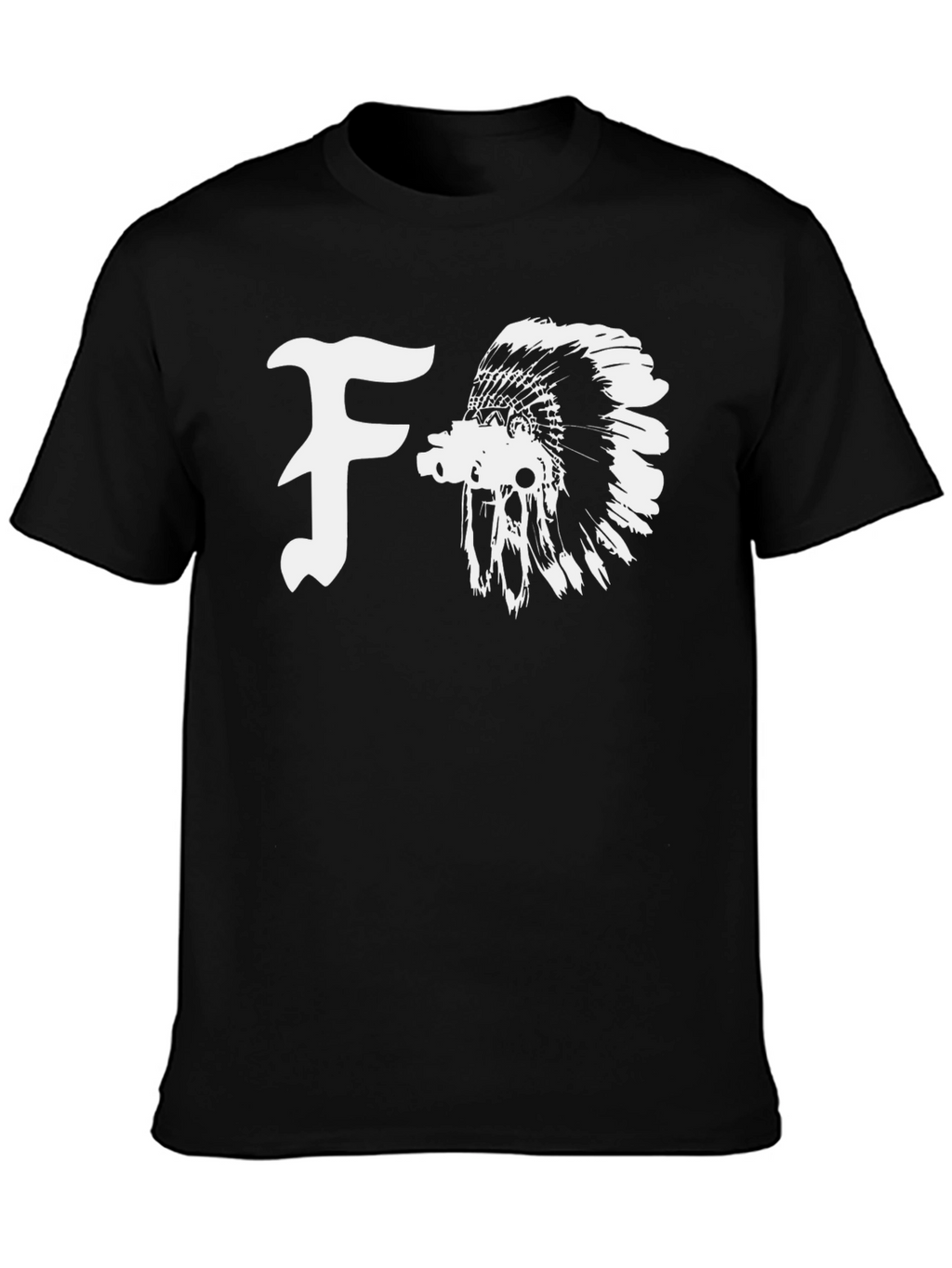 Black T-Shirt with F and Indian Headdress Graphic