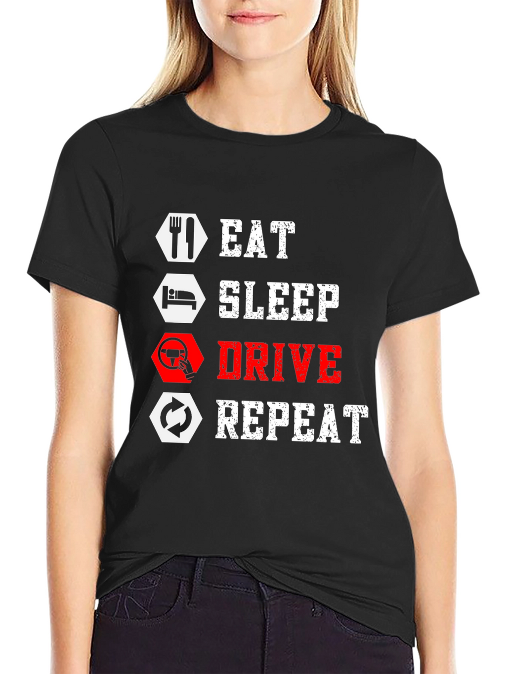 Eat Sleep Drive Repeat Black Graphic Tee