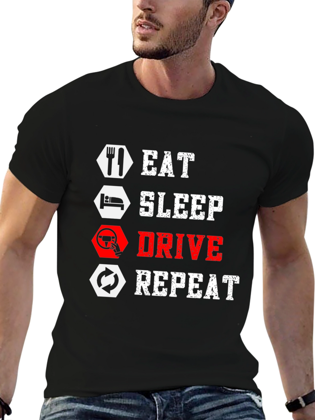 Eat Sleep Drive Repeat Black Graphic Tee