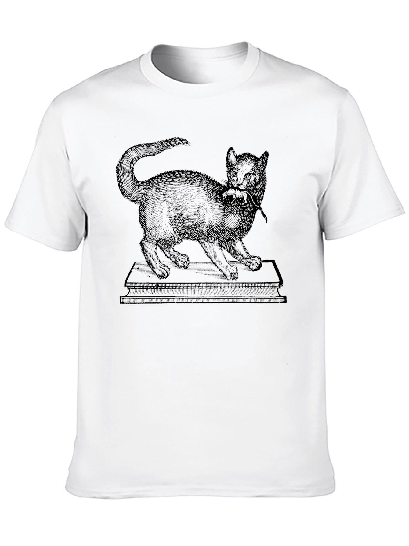 Vintage Cat with Mouse Graphic Tee - Black
