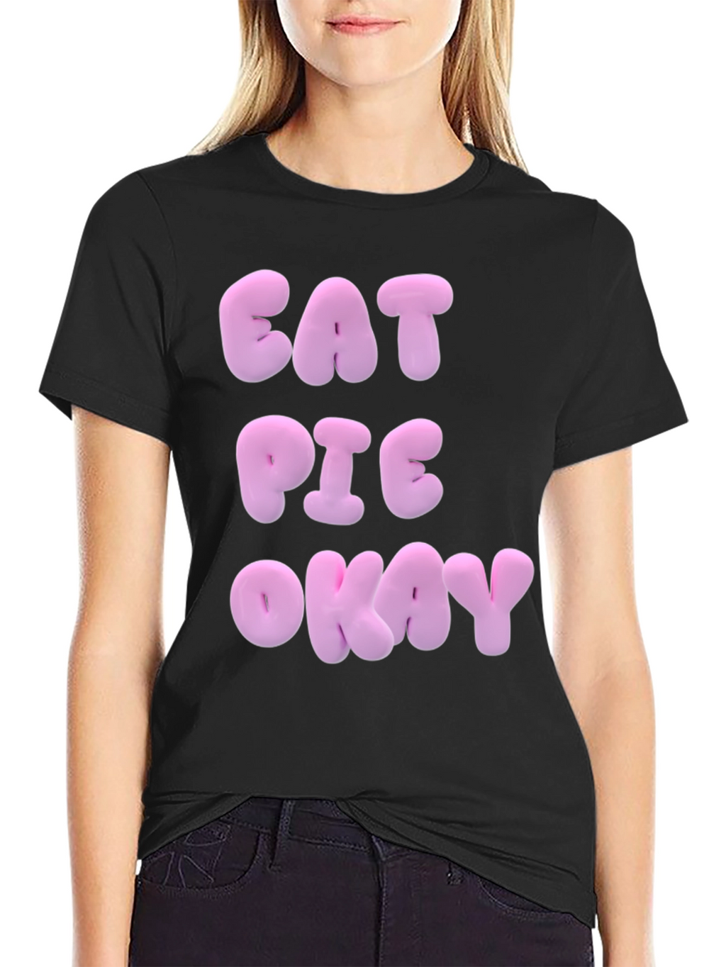 Eat Pie Okay Black Cotton T-Shirt