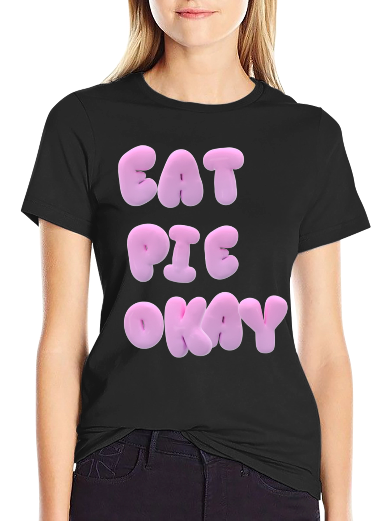 Eat Pie Okay Black Cotton T-Shirt