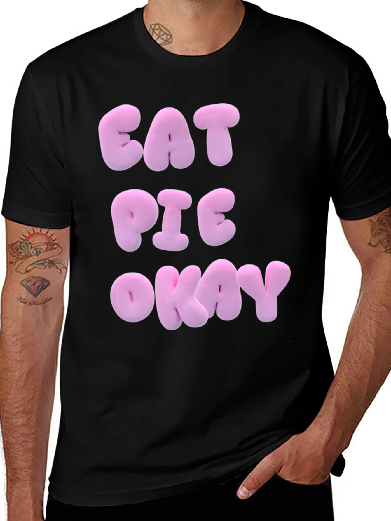Eat Pie Okay Black Cotton T-Shirt
