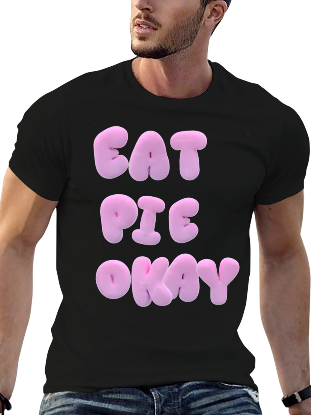 Eat Pie Okay Black Cotton T-Shirt