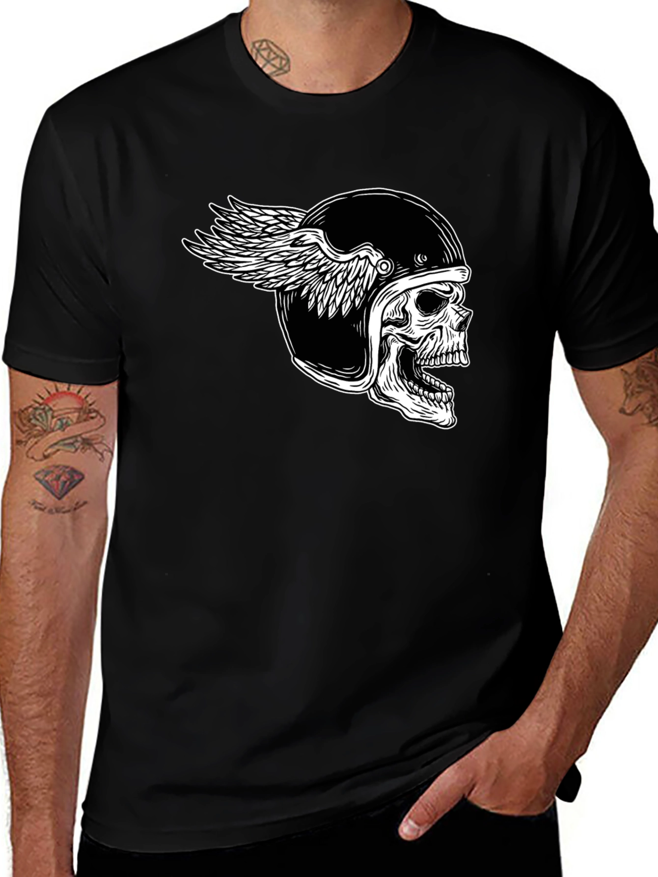 Skull Winged Helmet Black T-Shirt