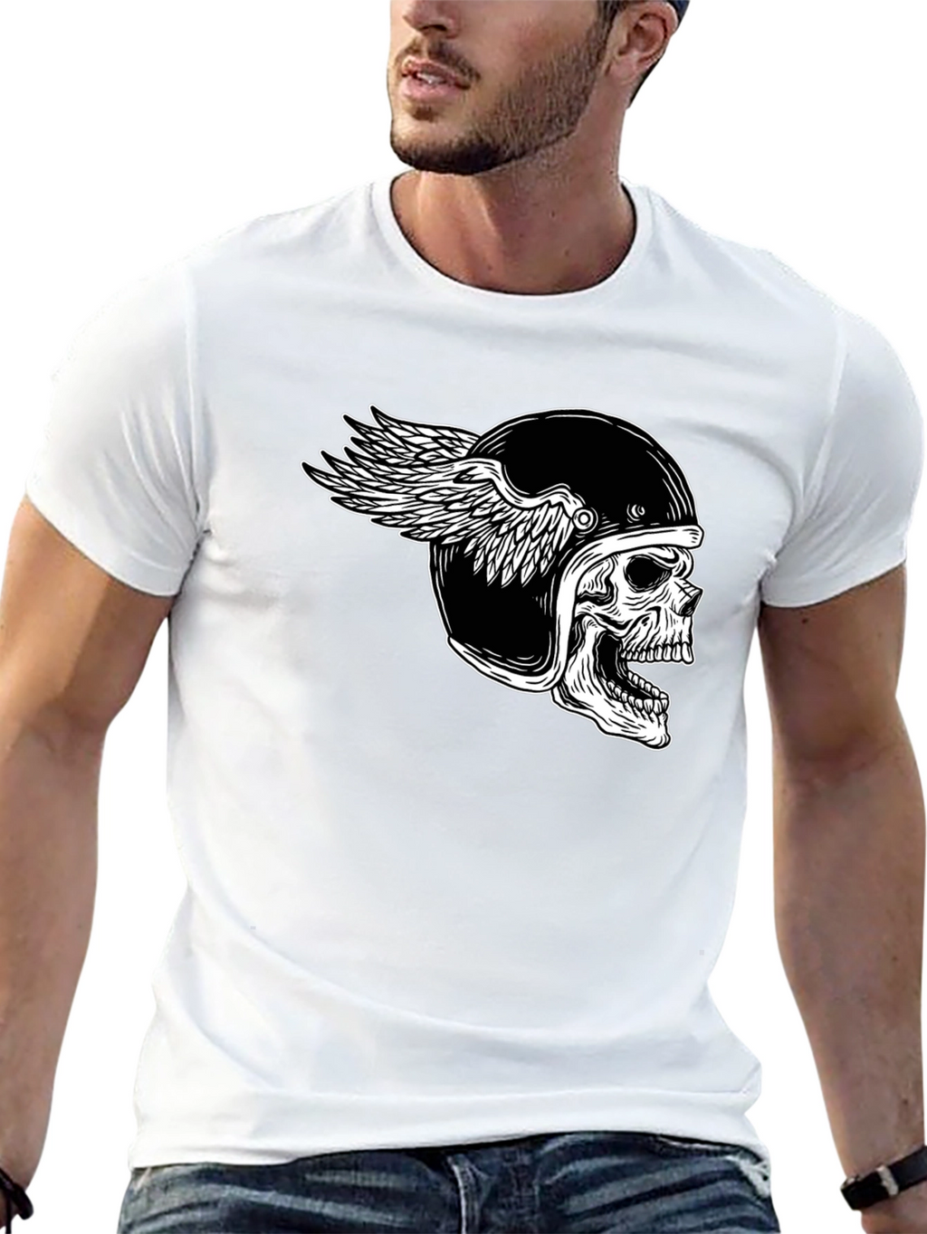 Skull Winged Helmet Black T-Shirt
