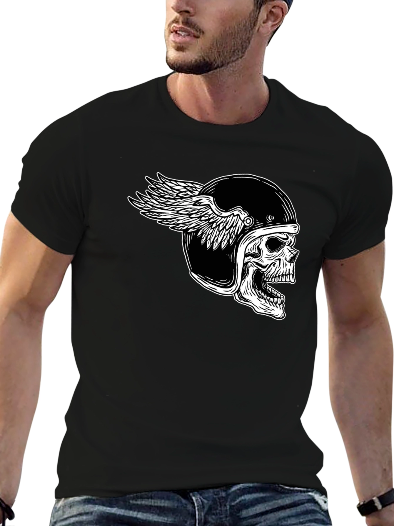 Skull Winged Helmet Black T-Shirt