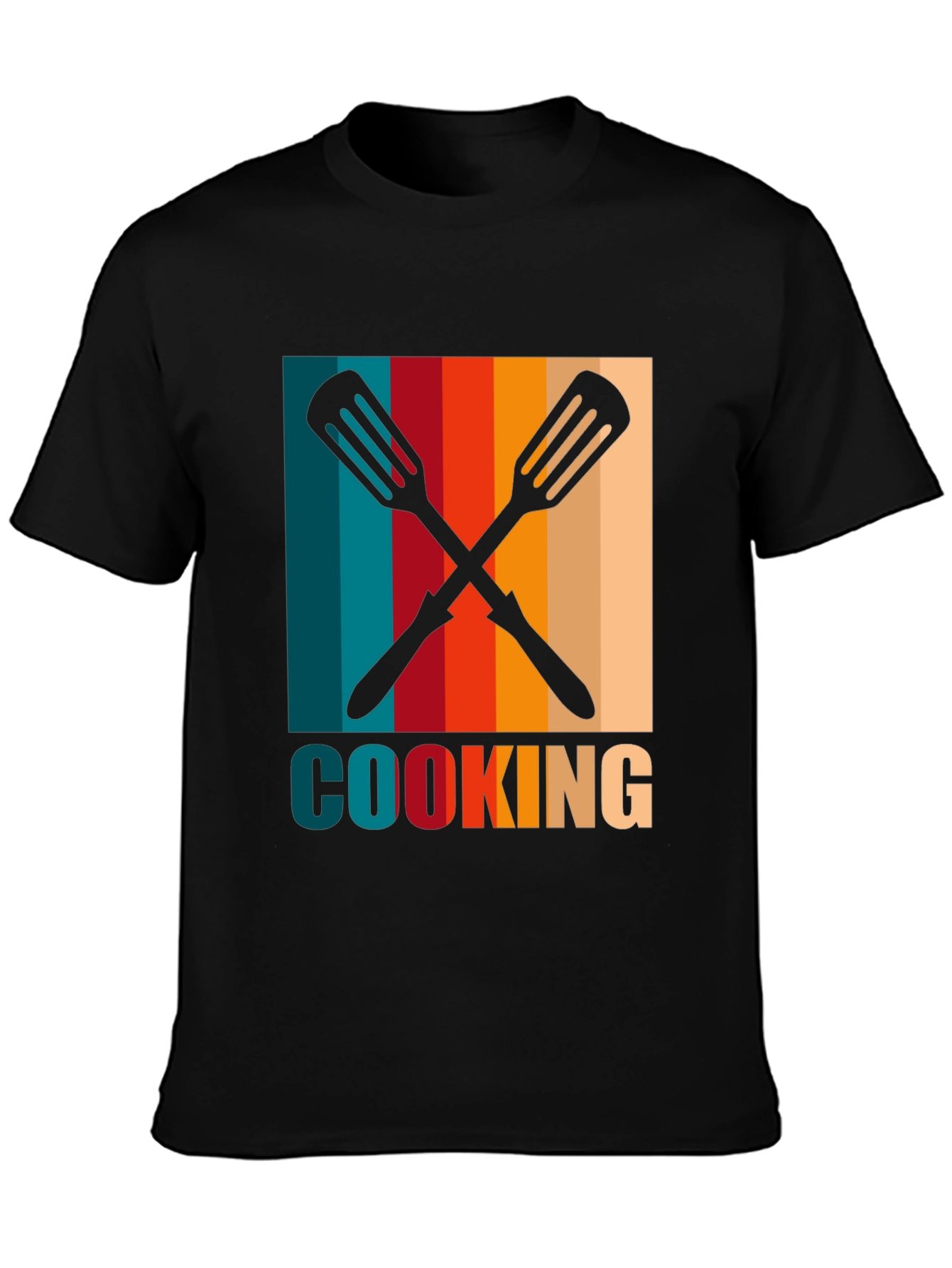 Retro Cooking Spatula Graphic Tee - Black Cotton T-Shirt