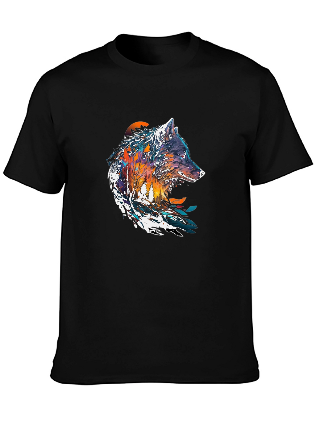 Artistic Wolf Graphic Black T-Shirt - Unique Design