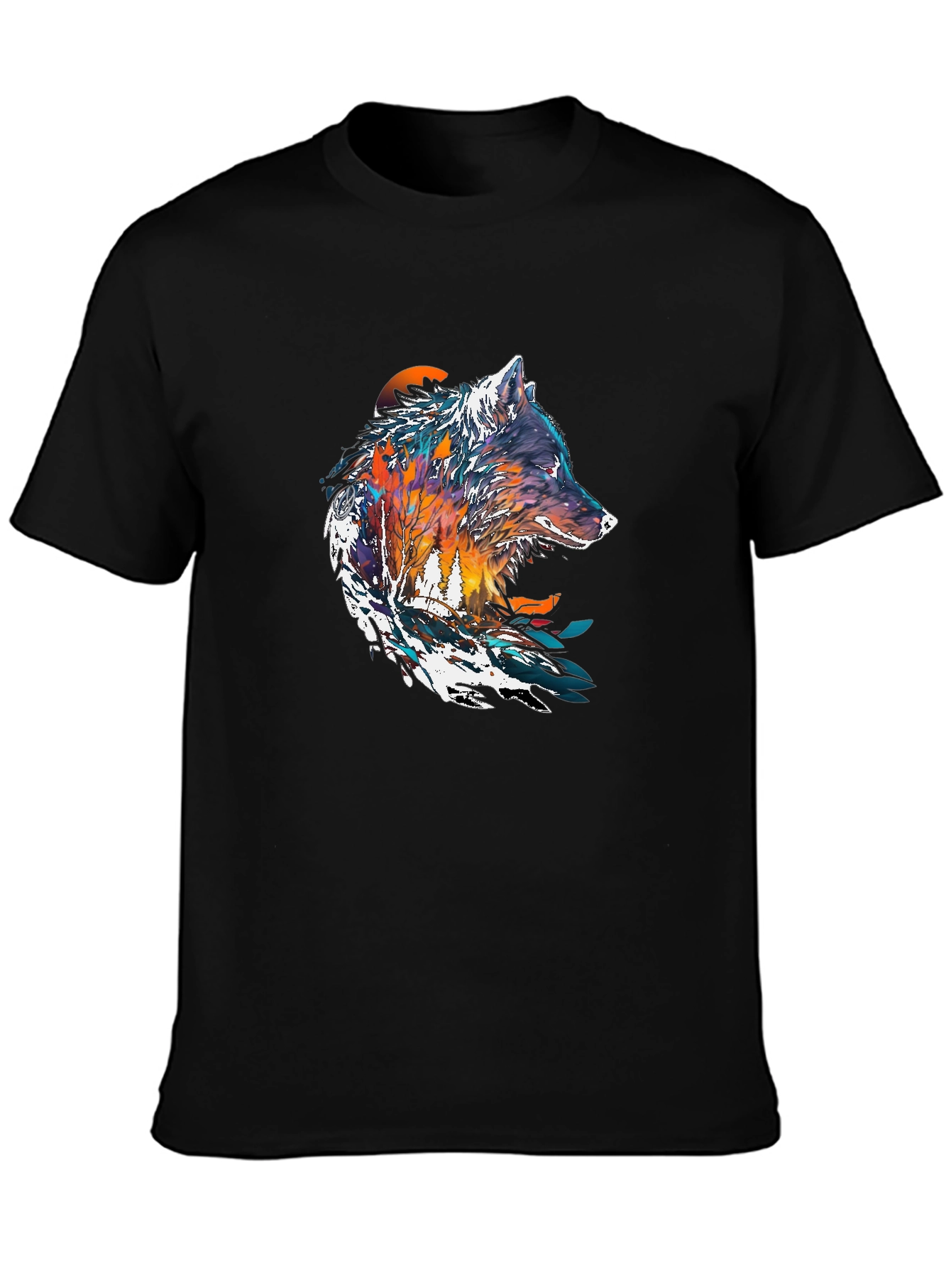 Artistic Wolf Graphic Black T-Shirt - Unique Design