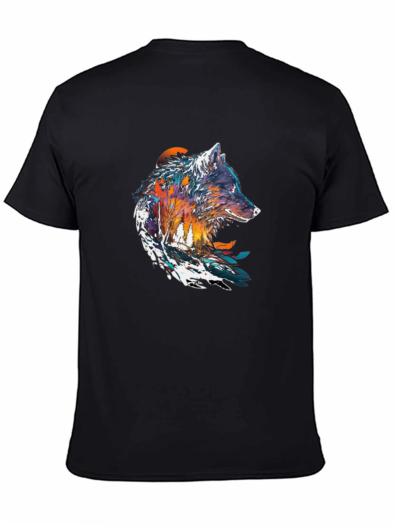 Artistic Wolf Graphic Black T-Shirt - Unique Design
